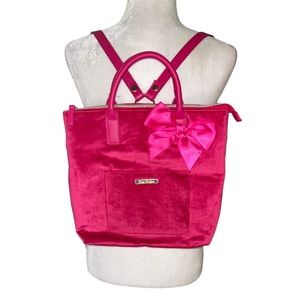 NWOT Juicy Couture Hot Pink Velour Satin Bow Convertible Backpack Handbag